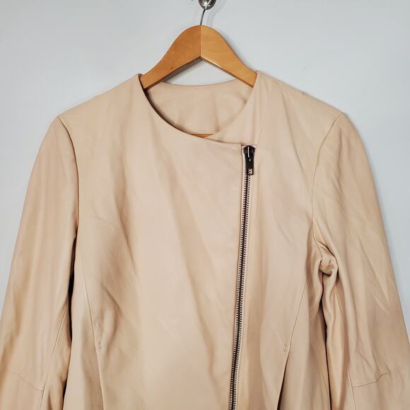 Vince Zip Front Lamb Leather Jacket Biker Moto Jacket Cream Beige Size Medium - Picture 3 of 11